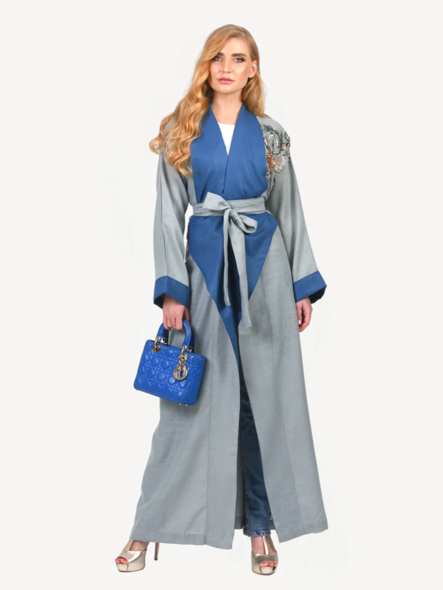 Kimono Dania Mautassin bleu gris avec bleu foncé