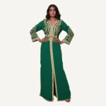 caftan marocain Basma vert royal décoré de broderies luxueuses