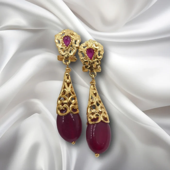 Bijoux marocains traditionnels – Boucles d’Oreilles en jade rouge et or