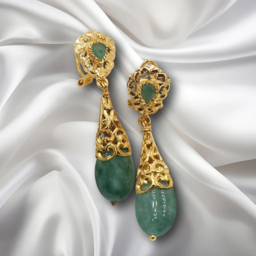 Boucles d’Oreilles Jade Mautassin – Élégance en Pierre Précieuse et Artisanat Marocain